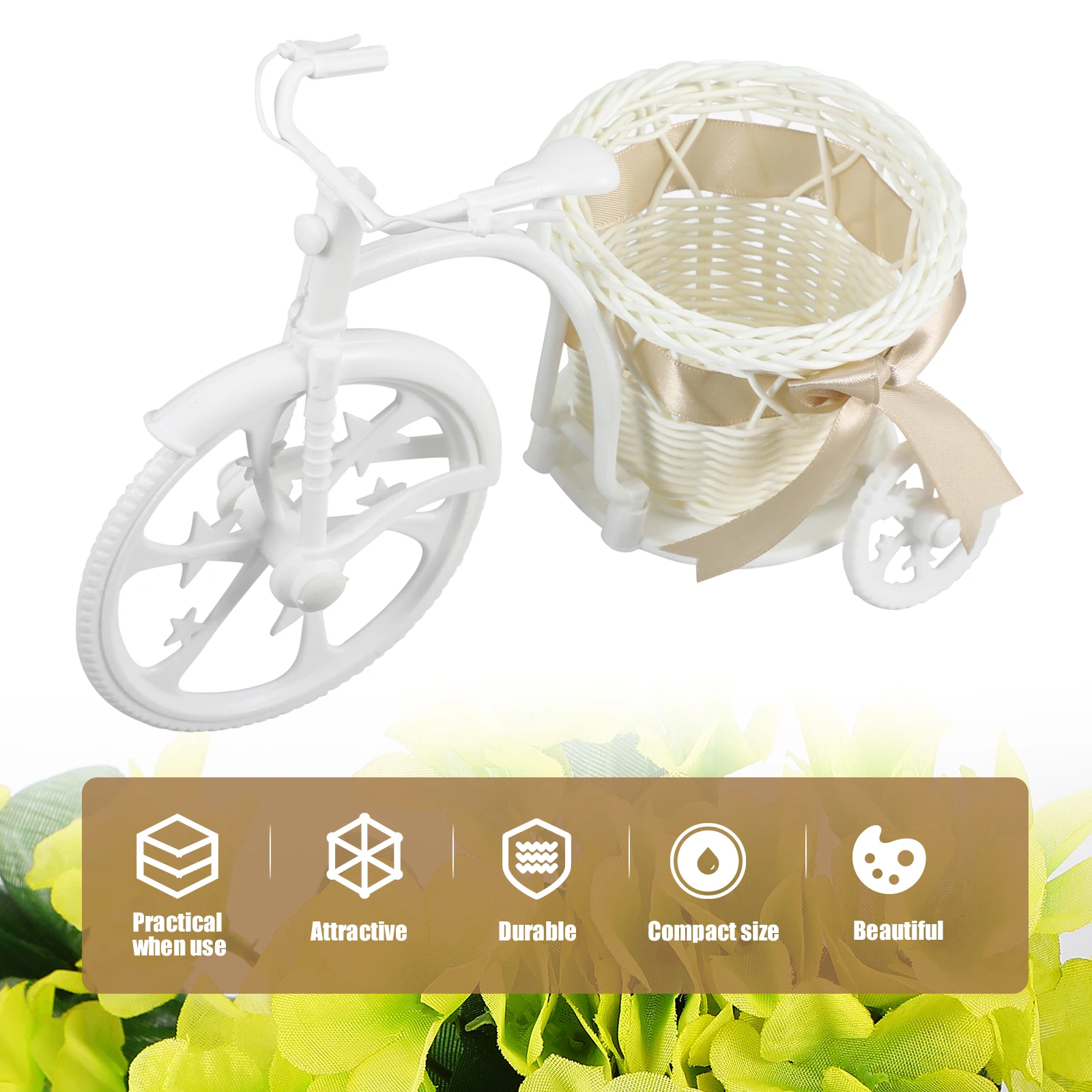 

Small Tricycle Shaped Woven Basket for Flower Pot Display Candy Holder Kitchen Storage Party Supplies Wedding Decoration