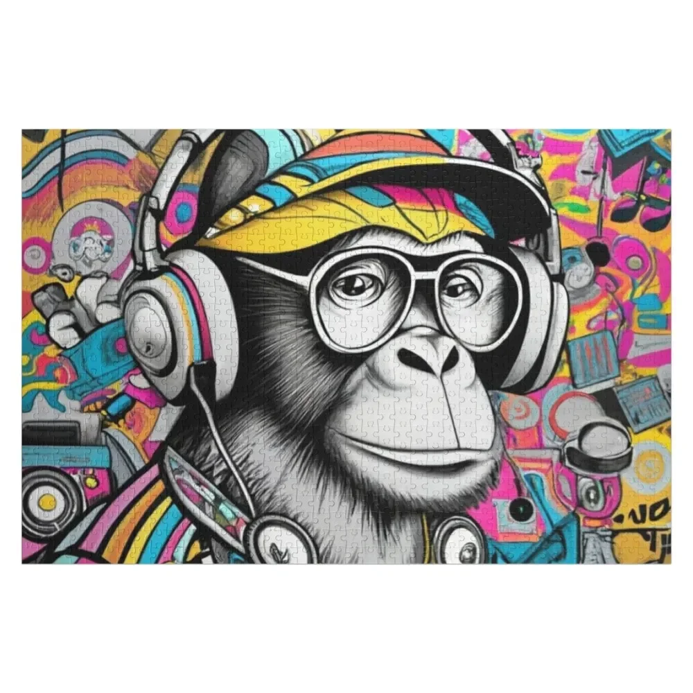 

Monkey DJ Stencil Graffiti Jigsaw Puzzle Photo Personalized Gifts Wooden Boxes Puzzle