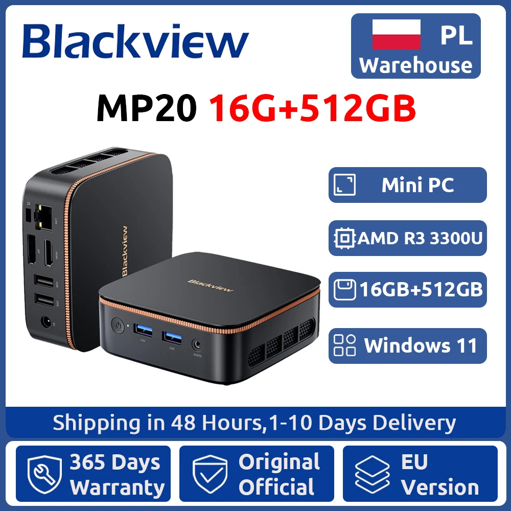 [Weltpremiere] Blackview MP20 NEUER Mini-PC Windows 11 AMD R3 3300U 16GB (unterstützt max. 32GB) DDR4 512GB SSD 4K UHD