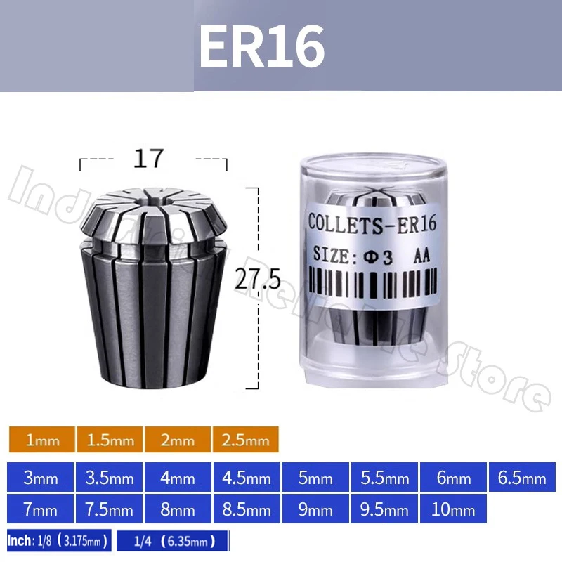 High Quality ER16 Spring Collet 1-10mm 1.5mm 2mm 2.5mm 3mm 3.5mm 4mm 4.5mm 5mm 5.5mm 6mm 6.5mm Accuracy 0.008 For CNC Engraving