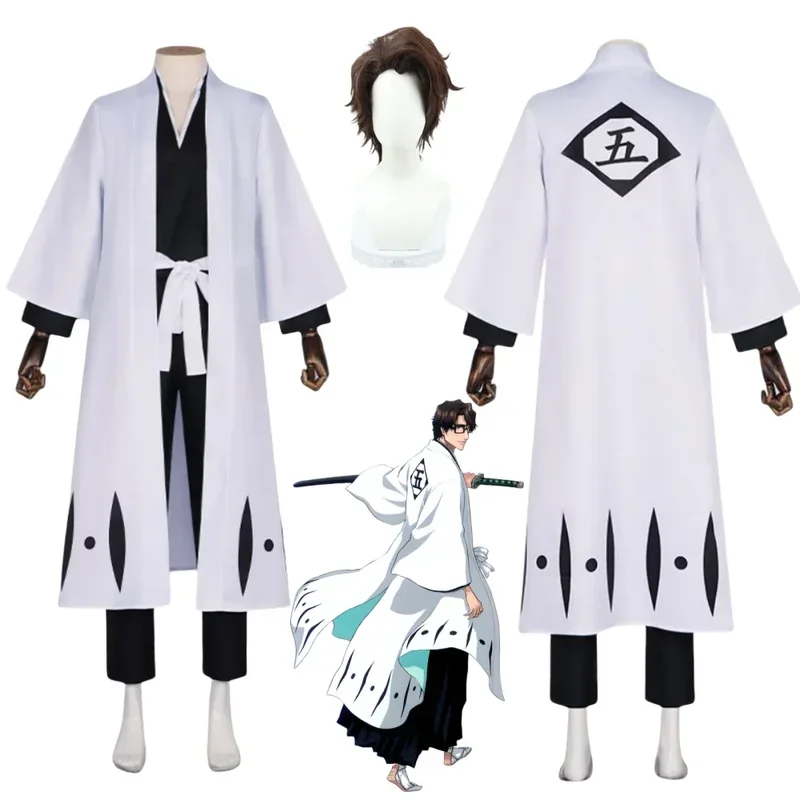 Anime Bleach Aizen Sousuke Cosplay Costume Wig Sets Bleach Thousand Year Blood War Gotei 13 Team 5 Captain Robe Kimono Outfi # 1
