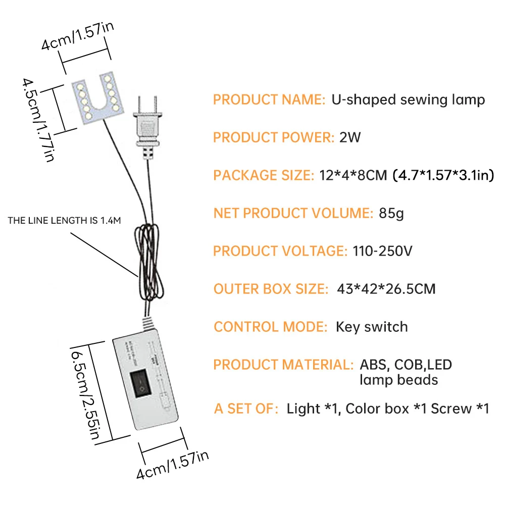 Luz LED en forma de U para máquina de coser, luz de trabajo para mesa, Base magnética para prensas de taladro, bancos de trabajo, 10 unidades