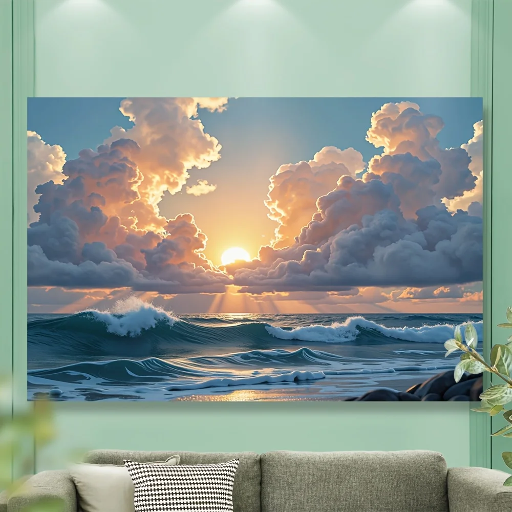 1pc Stunning Blue Ocean Waves Tapestry - Vibrant Sunset Cloud Design, Polyester Party  for Home Decor, Weddings, Birthdays view 6