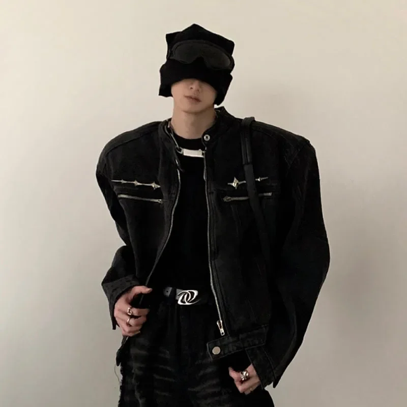 American Vintage Washed Short Denim Jacket Men Autumn Design Distress Coat 2024 Male Tops Fashion High Street Zipper Outwear