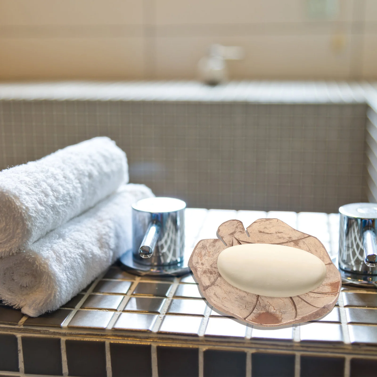 

1pc Wooden Coconut Shell Soap Tray Maple Leaf Shaped Decorative Holder For Bathroom Kitchen Office Home Storage Decor