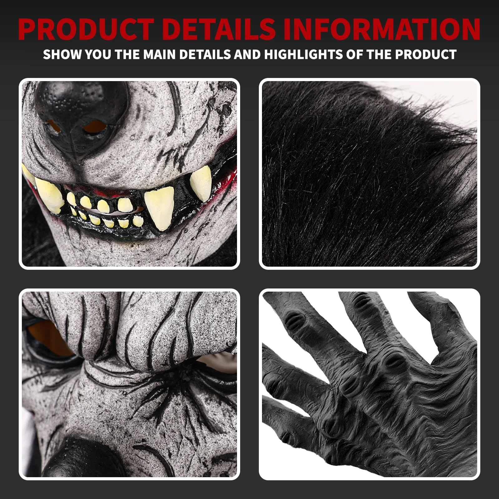 زي الهالوين بالذئب للبالغين، قفازات مخالب الذئب وقناع الرأس للحفلات التنكرية، هدايا أزياء الهالوين المثالية