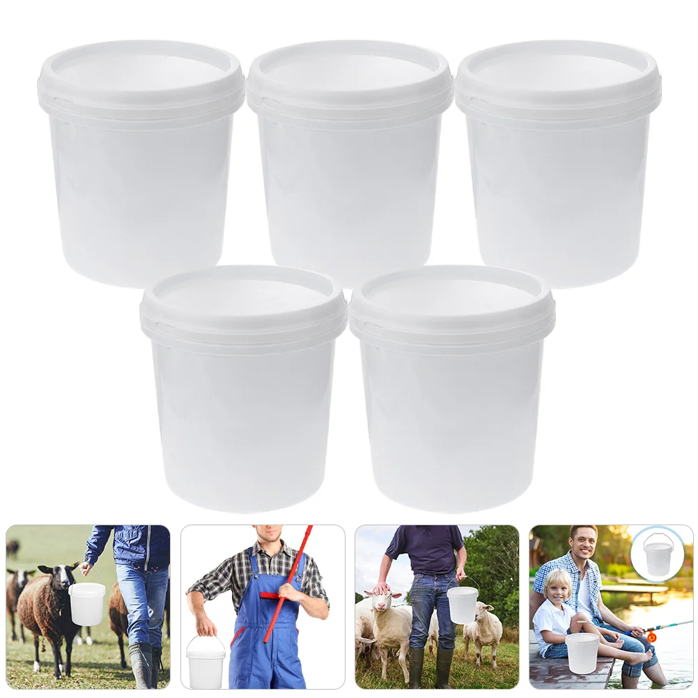5 Pcs Container Plastic Barrel Bucket with Lid Heavy Duty Buckets Food Grade Portable