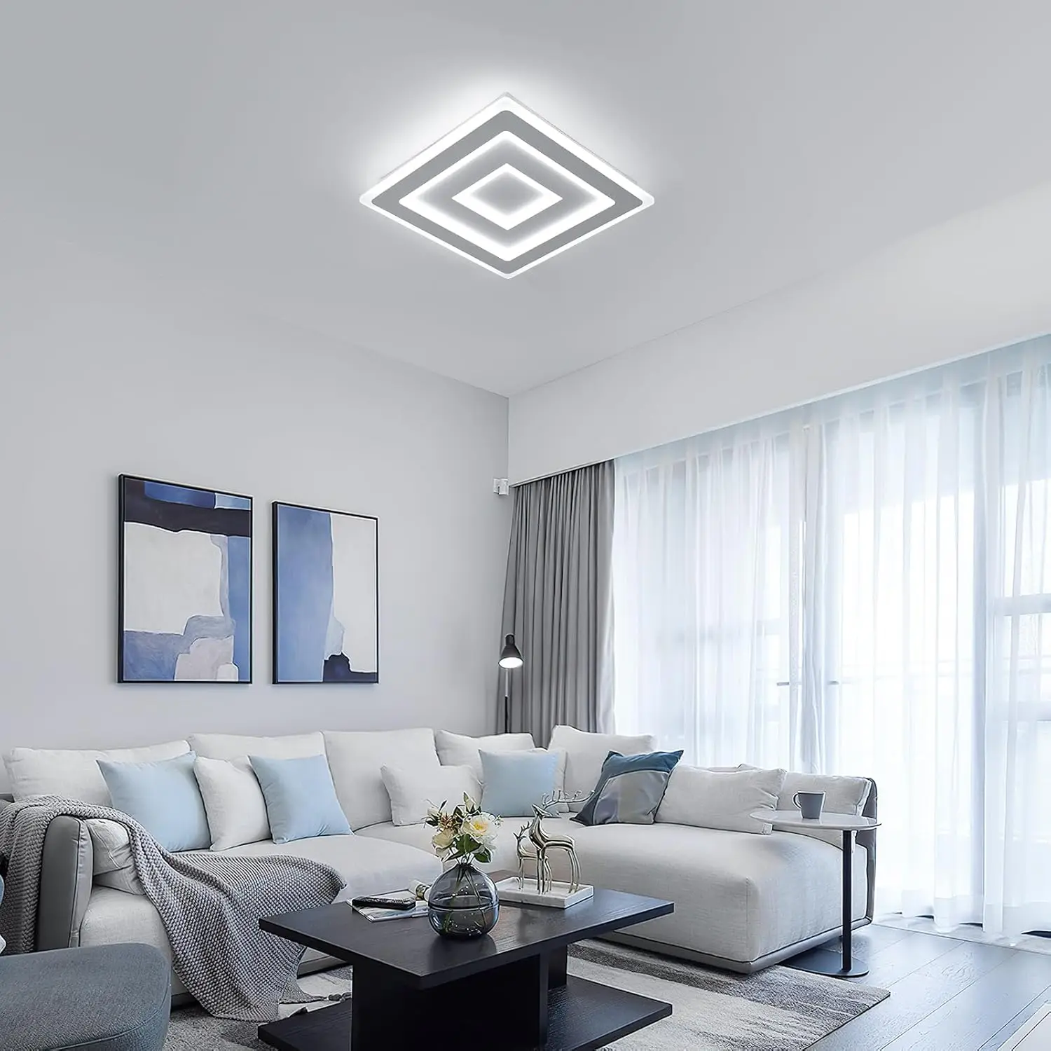 Moderne quadratische LED-Deckenleuchte, 42 W, Acryllampe, 6500 K, kaltweiße Beleuchtung für Schlafzimmer, Wohnzimmer, Flur, Badezimmer – Detail 6