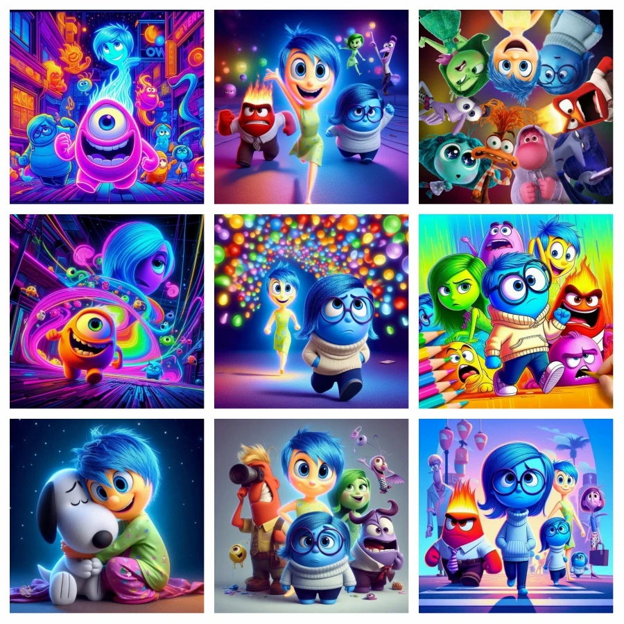 Fantasy Inside Out 2 Disney Movie Full Diamond Painting Art Riley And The Emotions Cartoon Cross Stitch Embroidery Room Decor