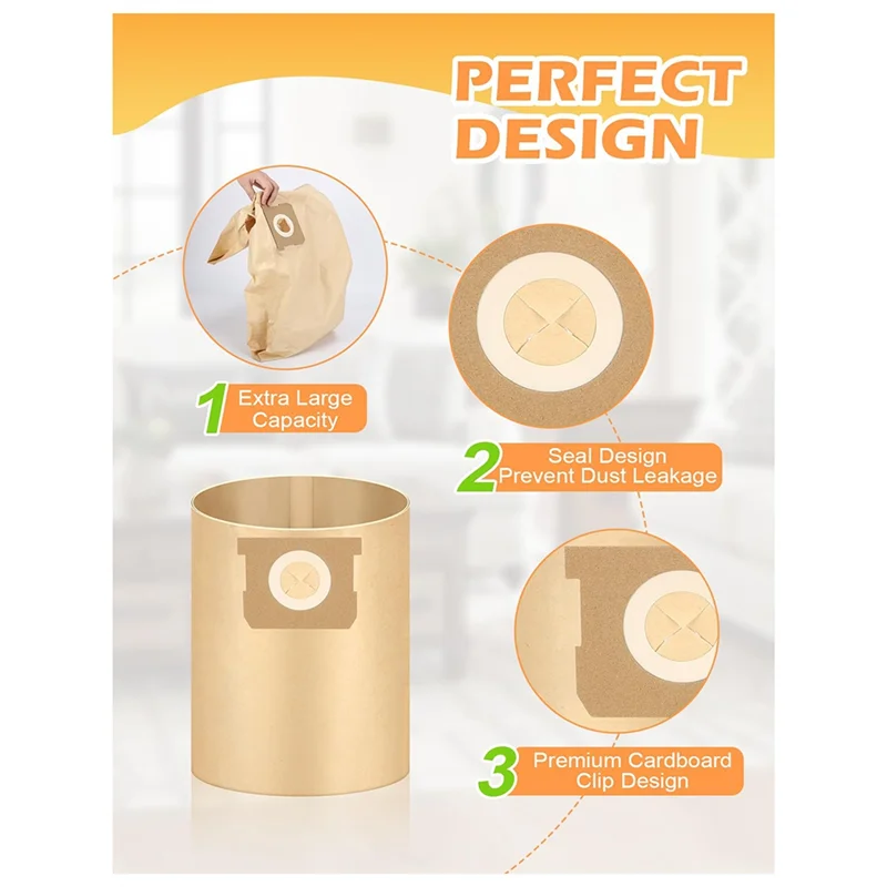 

19-3100 Bags For Stanley Shop Vac 5-6 Gallon Wet/Dry Vacuums Disposable Dust Bags Reusable Filter 19-1500 Combo-B61B