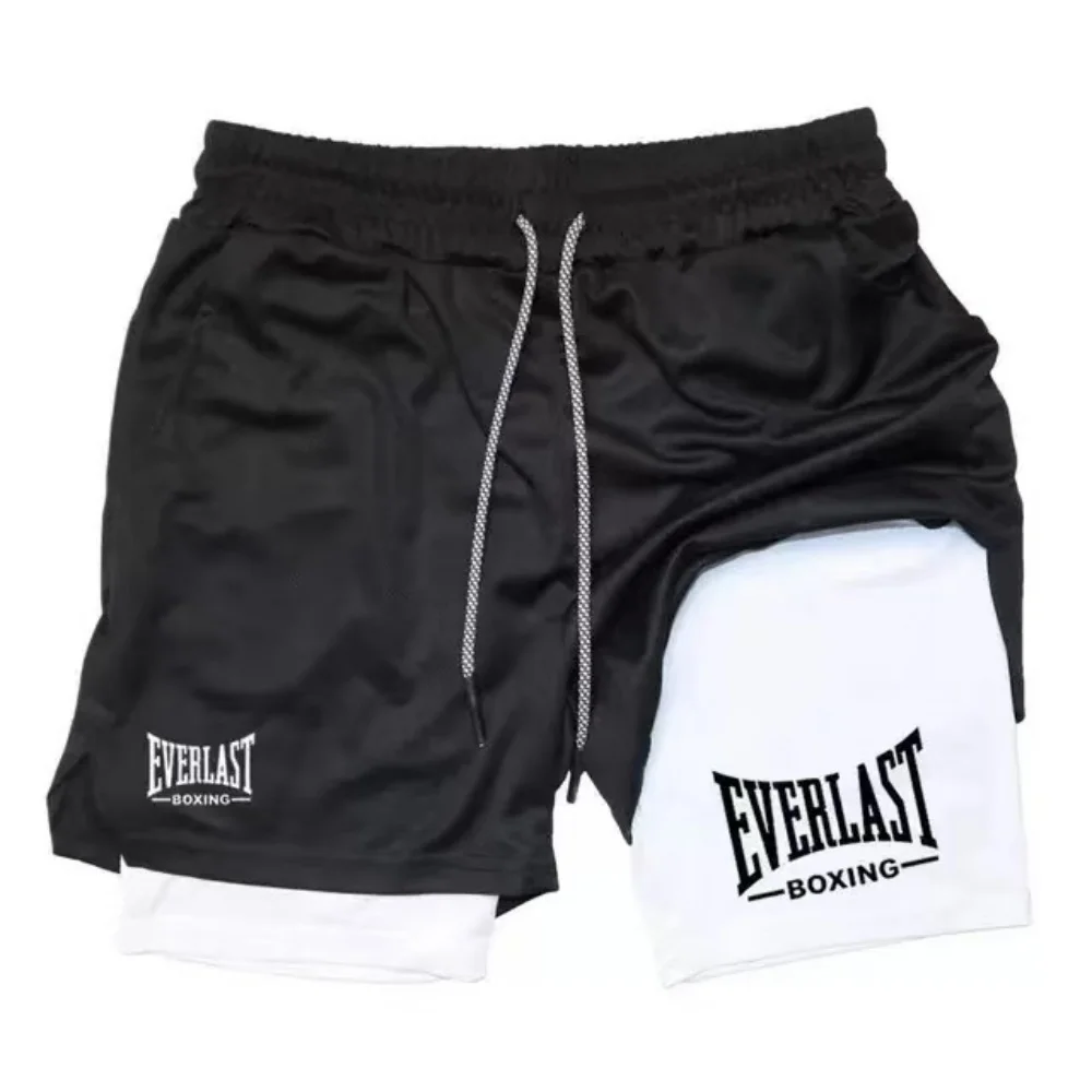Shorts de sport à compression pour hommes, pantalons de sport imprimés EVERLAST, double couche, séchage rapide, basket-ball, musculation, fitness
