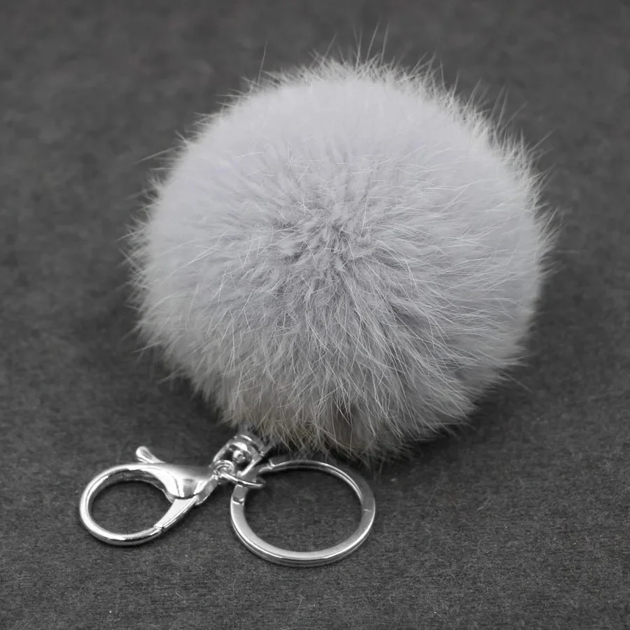 8CM Fluffy Real Rabbit Fur Pompom Ball Key Chain Women Trinket Pompon Hare Fur Toy keyring Bag Charms Ring Keychain Wedding Gift