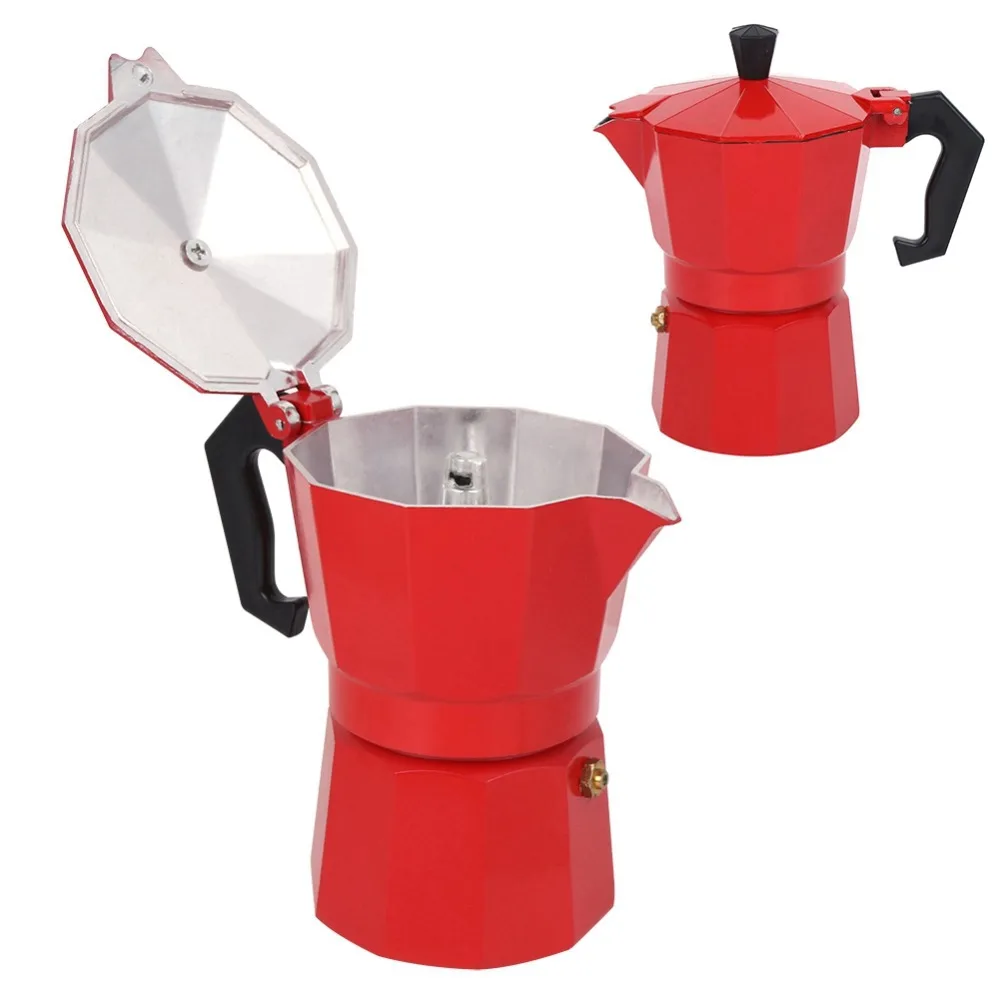 Coffee Supplies Aluminum Moka Pot Red 6 Cups Stovetop Espresso Maker 3 Cup Durable Italian Coffee Maker Coffee Making