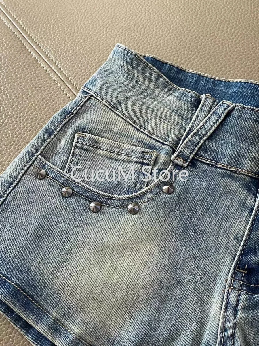 Women's Blue Ripped Denim Shorts Low Waist Mini Jeans Shorts 2000s Vintage Y2k Cowboy Short Pants Clothes Summer