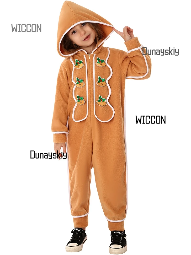 Kostum Gingerbread Man 2025 - Onesie dengan Detail Icing, PJ Natal & Halloween untuk Pertunjukan Pesta