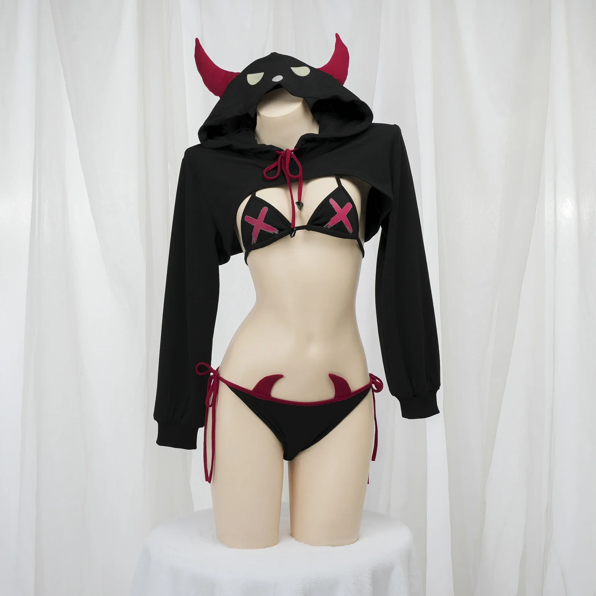 Gioco Anime Demon Kingdom Devil Little Elf Vestiti Uniforme di Halloween Mantello in corno con cappuccio Abiti Costume Cosplay Biancheria intima per ragazze
