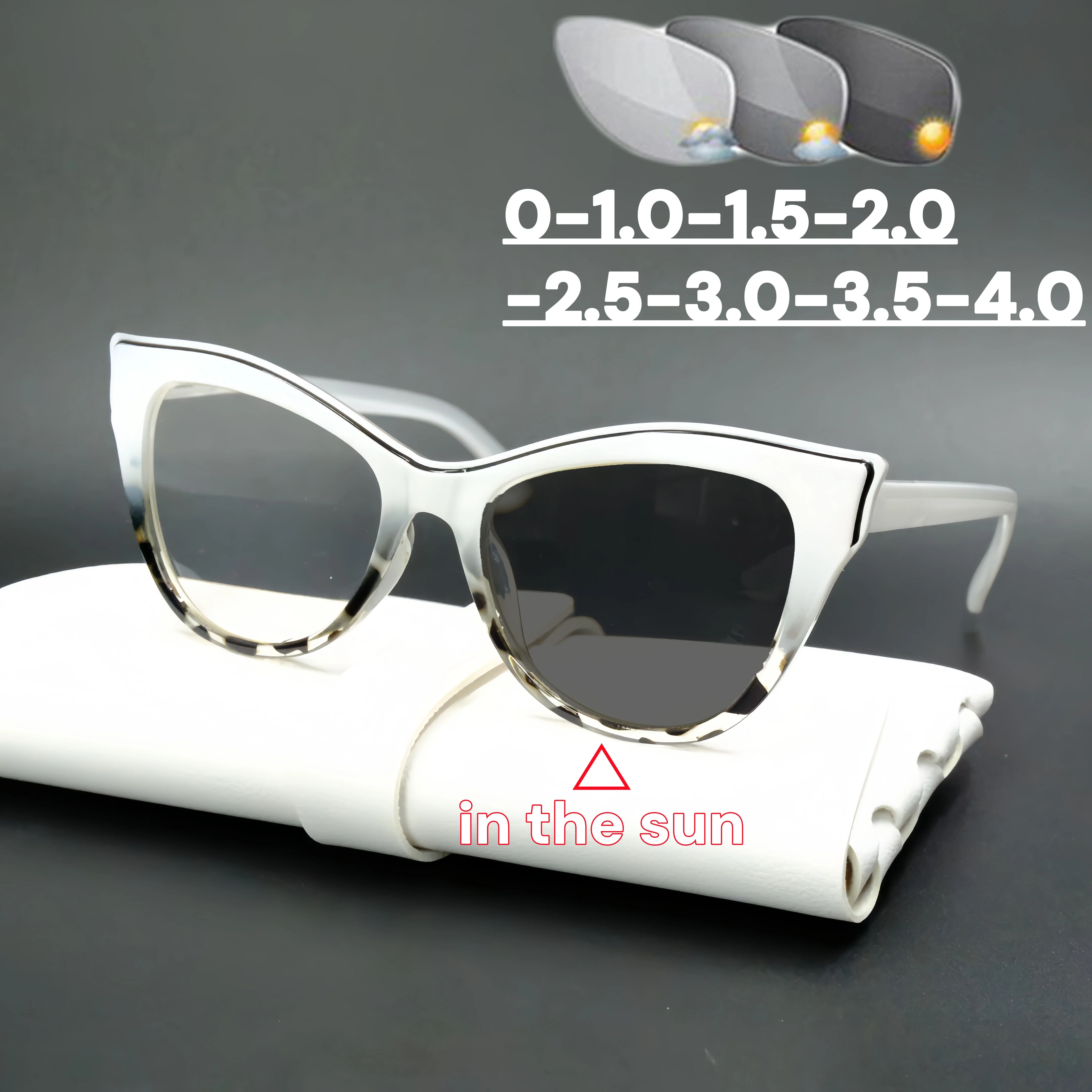 

Stylish Photochromic Myopia Glasses Women's Fashion Cat Eye Color Changing Eyeglasses Anti Blue Light minus Sight Eyewear -4.0