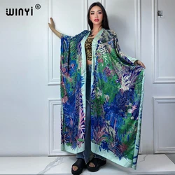 WINYI Summer fashion Beach cover up Boho flower print Cover Up Cardigan elegant Holiday Kimono beach outfits women kaftan dress