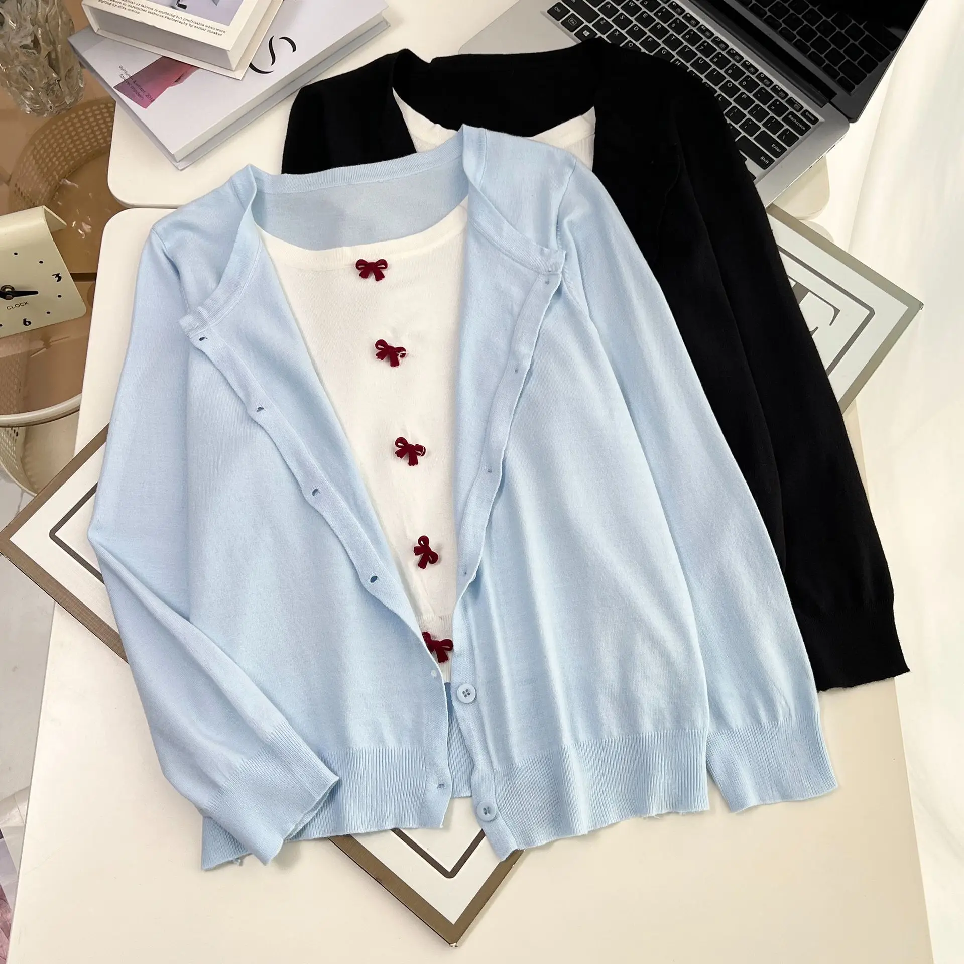 Fashion Plus Size Women's Sweater 2025 Autumn New Casual And Fresh Bow Knot Fake Two Piece Knitted Jumpers 3505