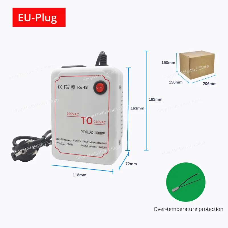 Transformadores conversores de tensão de 1500W Cobre puro 110V a 220V AC Power Step Up 220V a 110V Step Down Transform Adapter