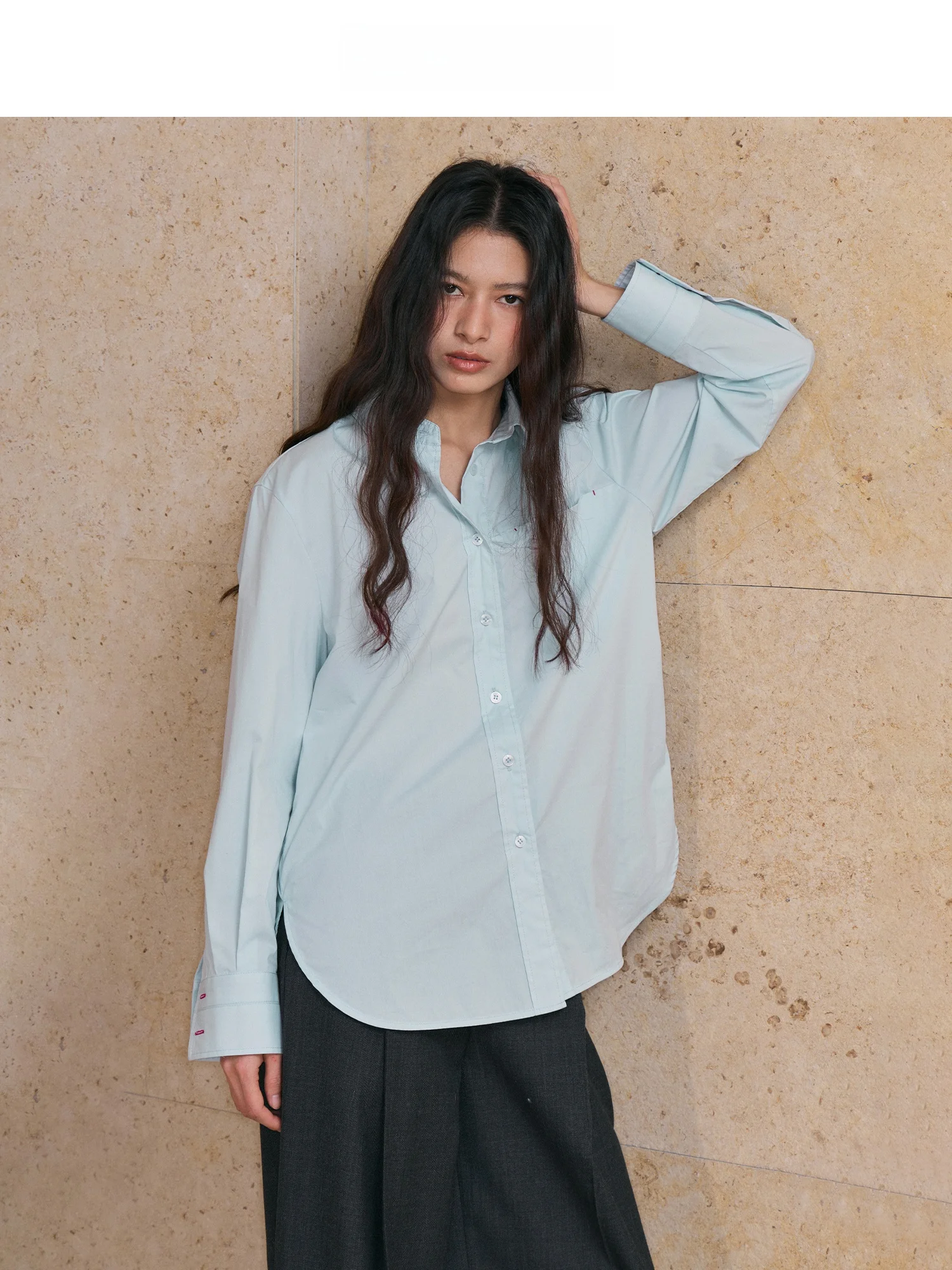 

Весенняя коллекция: Дышащая женская рубашка из чистого хлопка с воротником на пуговицах, не мнущаяся, элегантный стиль, длинный рукав