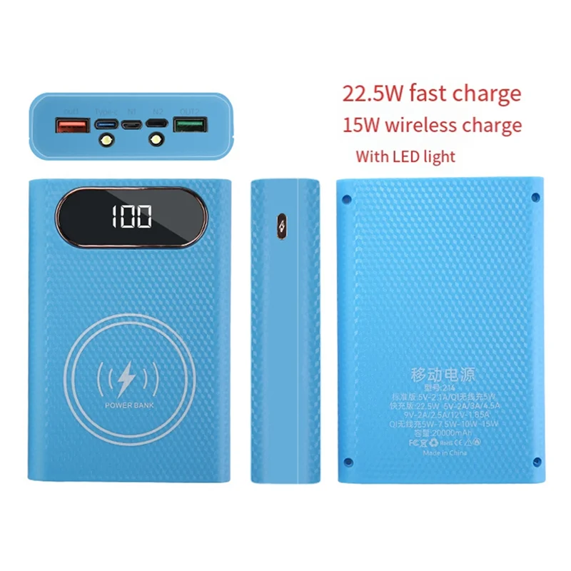 AT12 무선 DIY 쉘 21700 배터리 보관함 빠른 충전 22.5W 배터리가없는 분리형 보조베터리 케이스