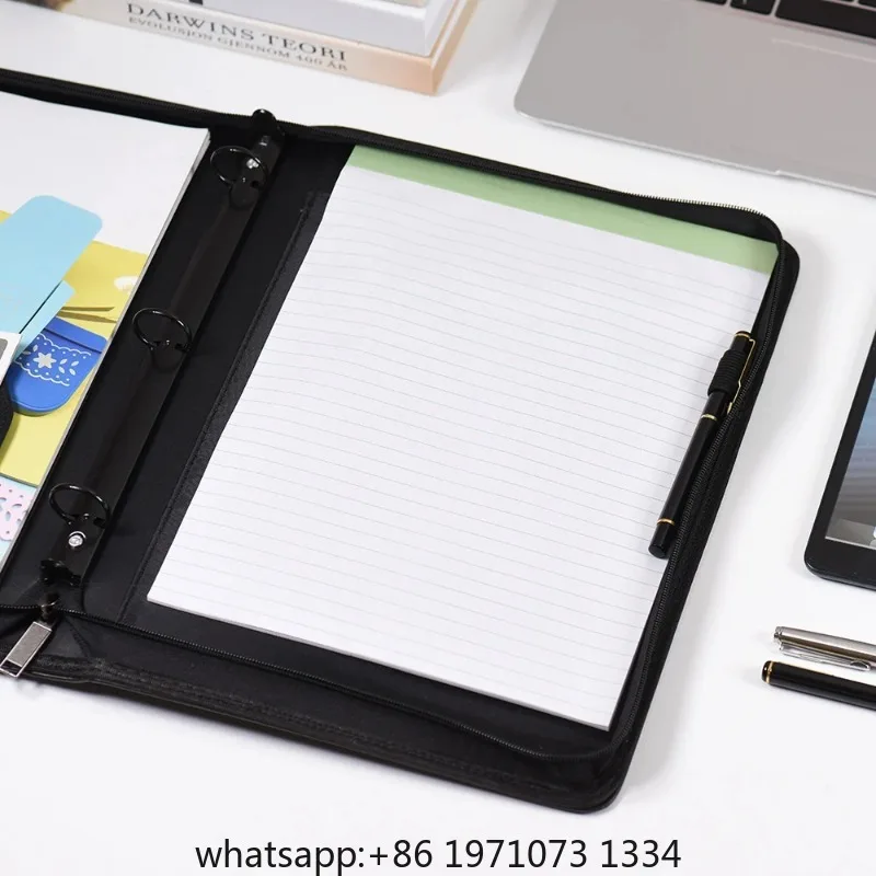 M70039 Multifunctional Professional Business Portfolio Padfolio Folder Document Case Organizer A4 PU Leather Zippered Closure