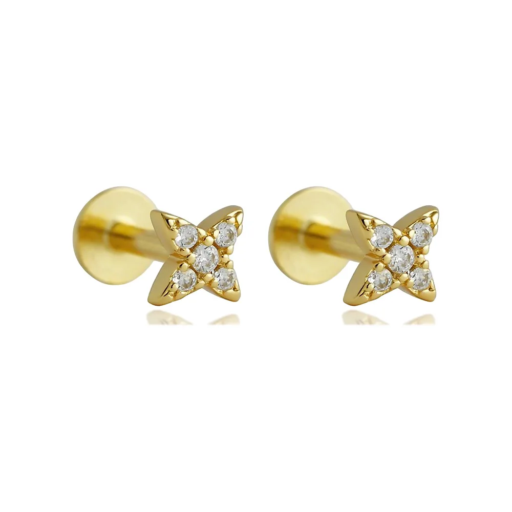 

CCFJOYAS 925 Sterling Silver Mini Cute Flower Flat Bottom Screw T-tube Earrings for Girl Simple INS Small Piercing Studs