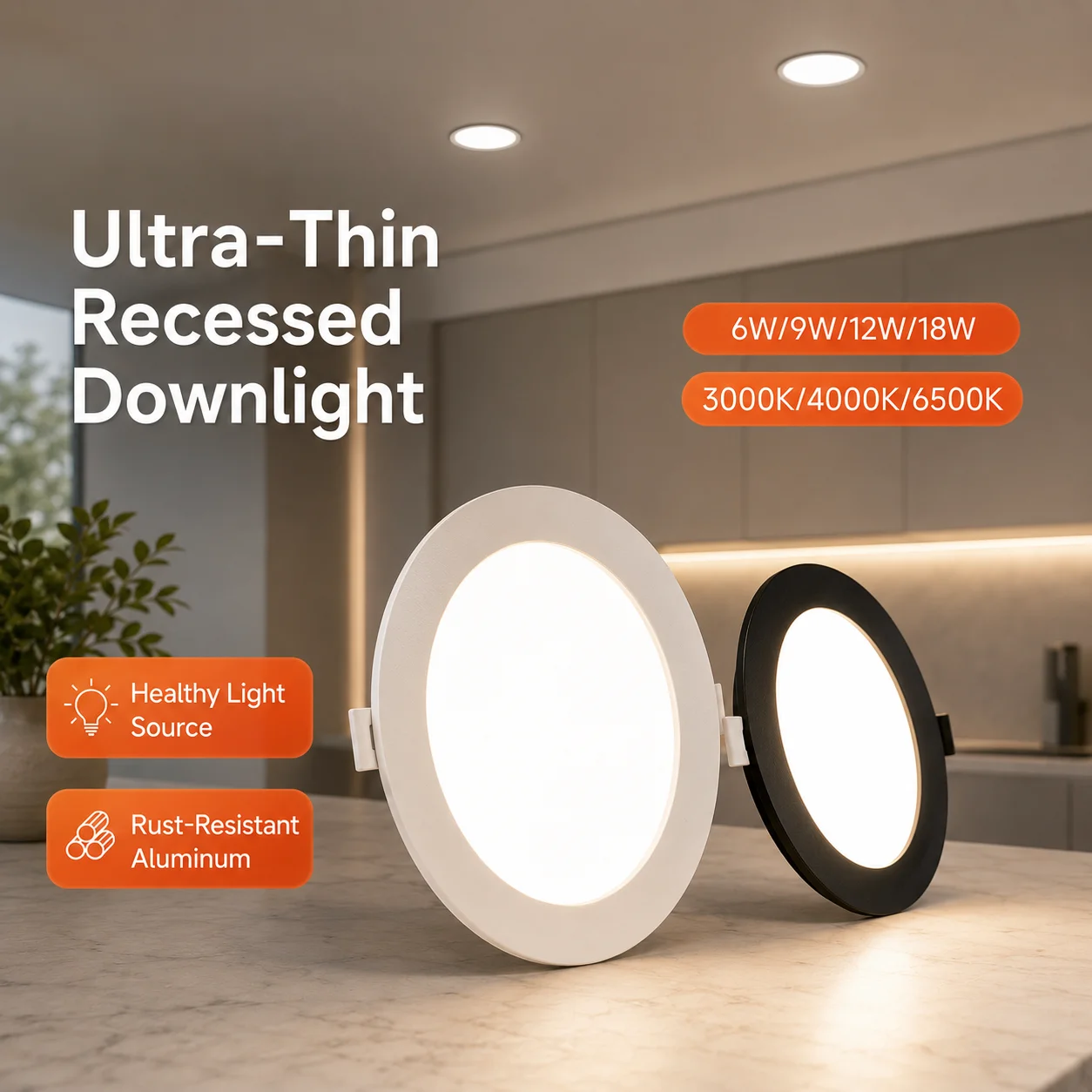 Recessed Downlight Ultra-Thin 3 colors option Ceiling Spot Light 6W 9W 12W 18W for Kitchen Corridor living room Cutout Required