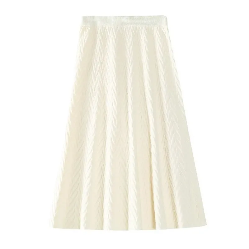 Autumn and winter new mid to long braided pattern knitted skirt for women versatile and slimming A-line umbrella skirt