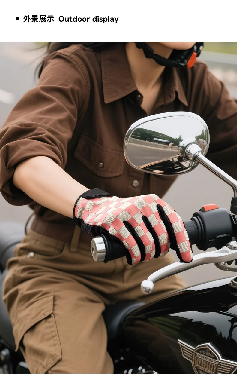 Retro Schachbrettmuster Motorradhandschuhe Touchscreen-fähig SBR Stoßdämpfer Atmungsaktiv Rutschfest Biker-Handschuhe für Männer und Frauen – Detail 13