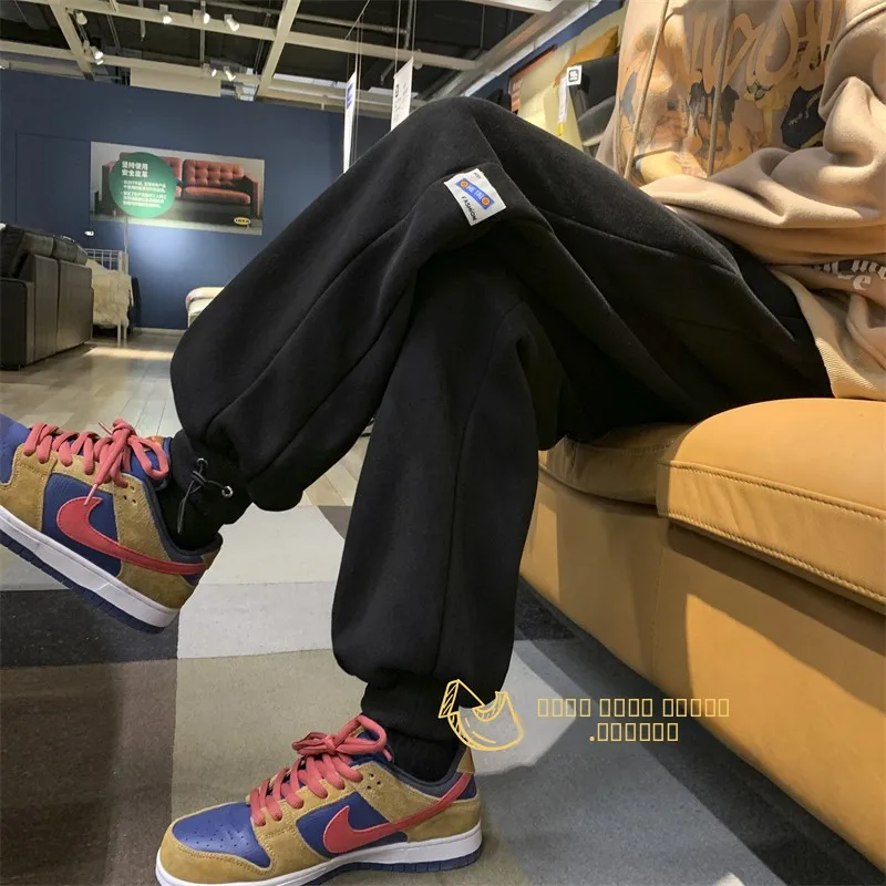 

Men's Fce Lined Thiened Sweatpants Winter Casual Loose Fit Spor American Sle Teenage Youth Dync Sle Long Pants