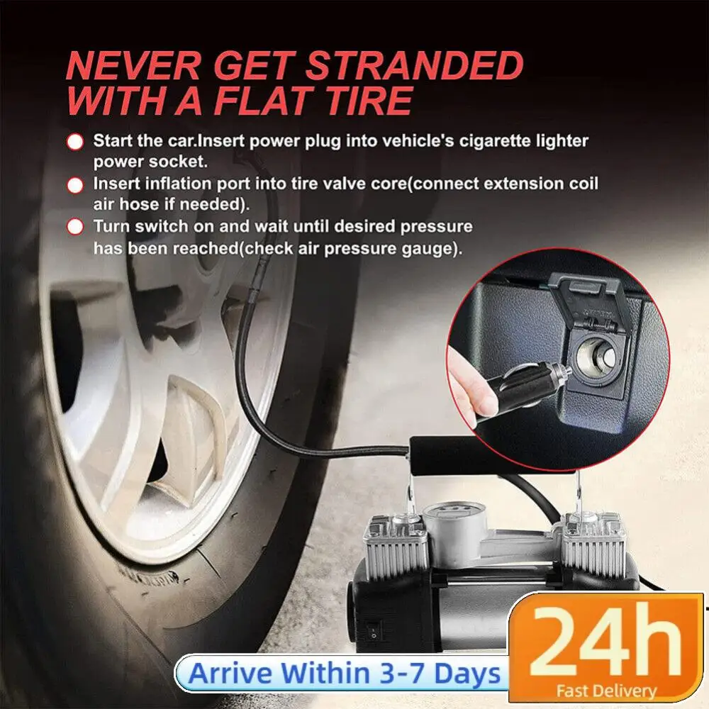 

Автомобильный компрессор 12В для шин, 150 фунтов на кв. дюйм, портативный, двухцилиндровый, для накачки шин, универсальный воздушный насос