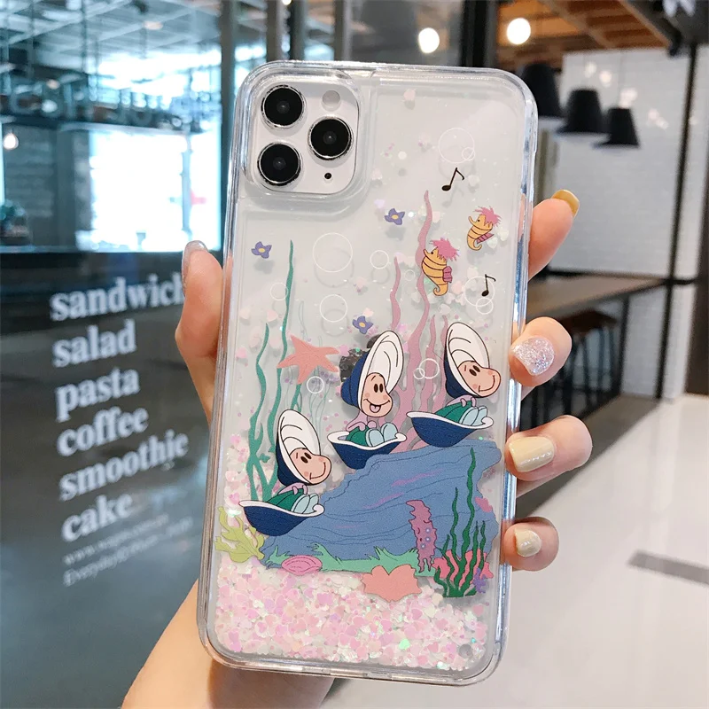 Oyster shell case for iPhone 15 14 16 17 pro max phone cases colorful quicksand 16 Plus liquid cover women Japan cartoon brand