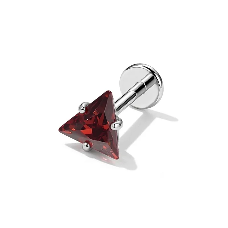 Triangle CZ Pink G23 Titanium Labret Studs, Cartilage Jewelry