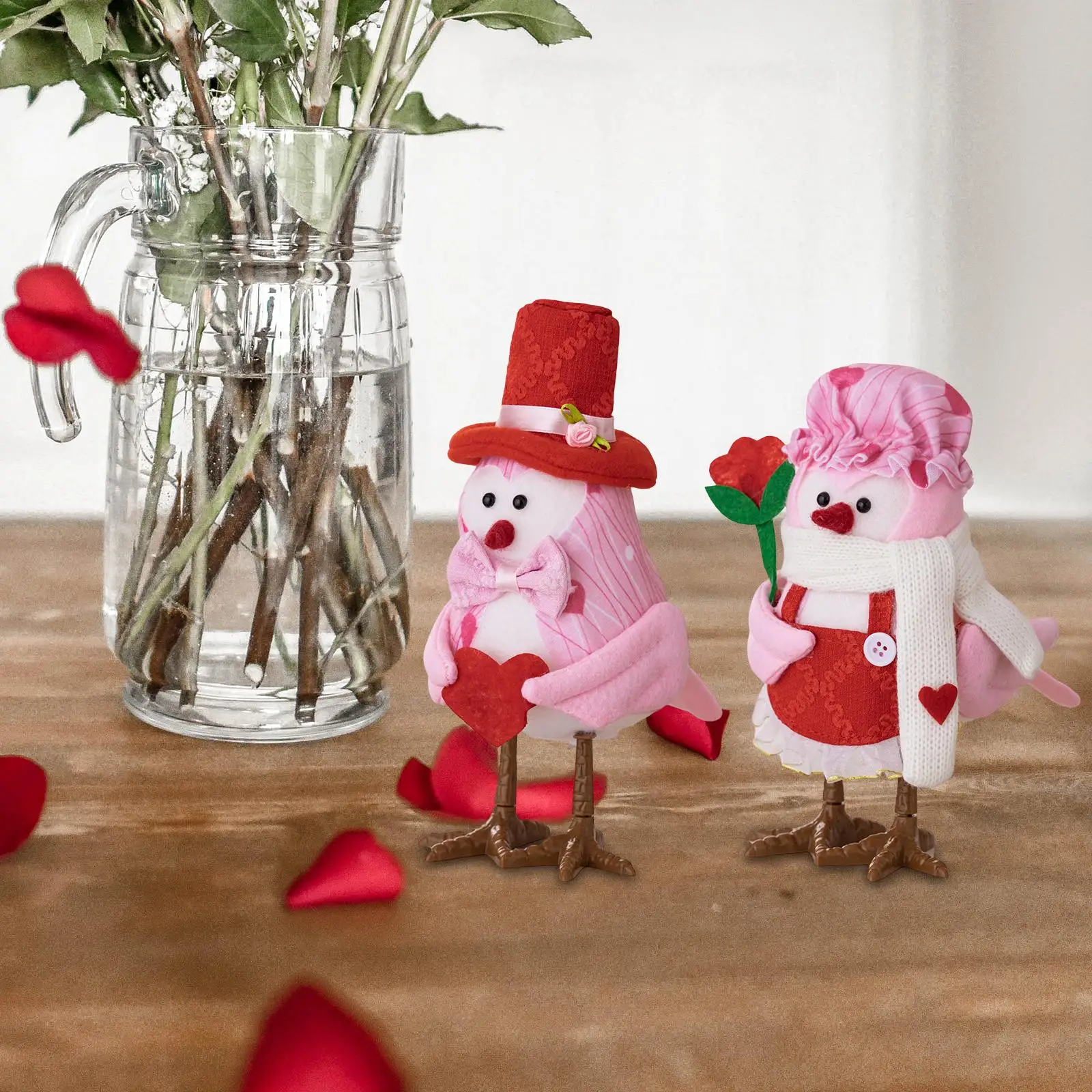 Glowing Romantic Bird Sculpture Gnome Figurine Table Ornament for Valentines Day Anniversary Interior Decoration