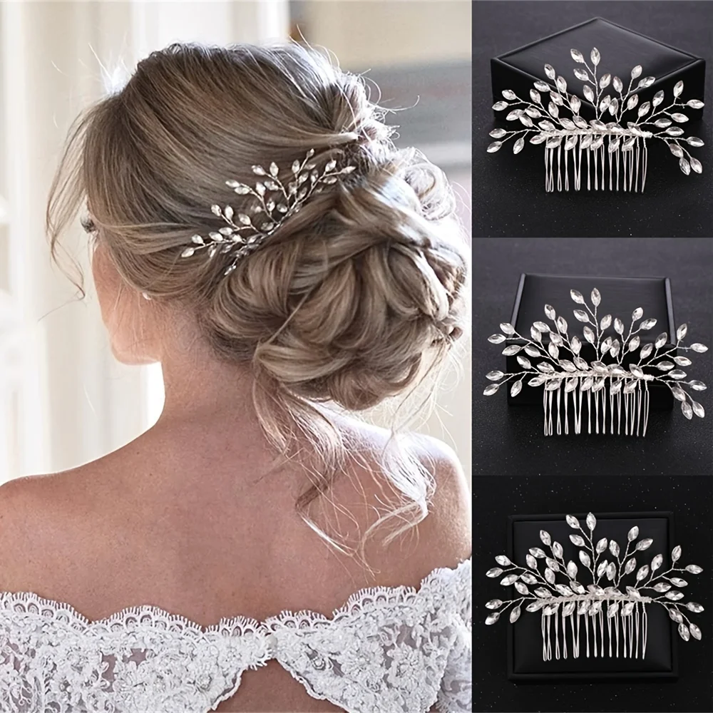 Silver Color Hairpin Crystal Hair Comb Headbands Tiaras For Women Pageant Prom Bridal Wedding Hair Accessories Jewelry Comb Band