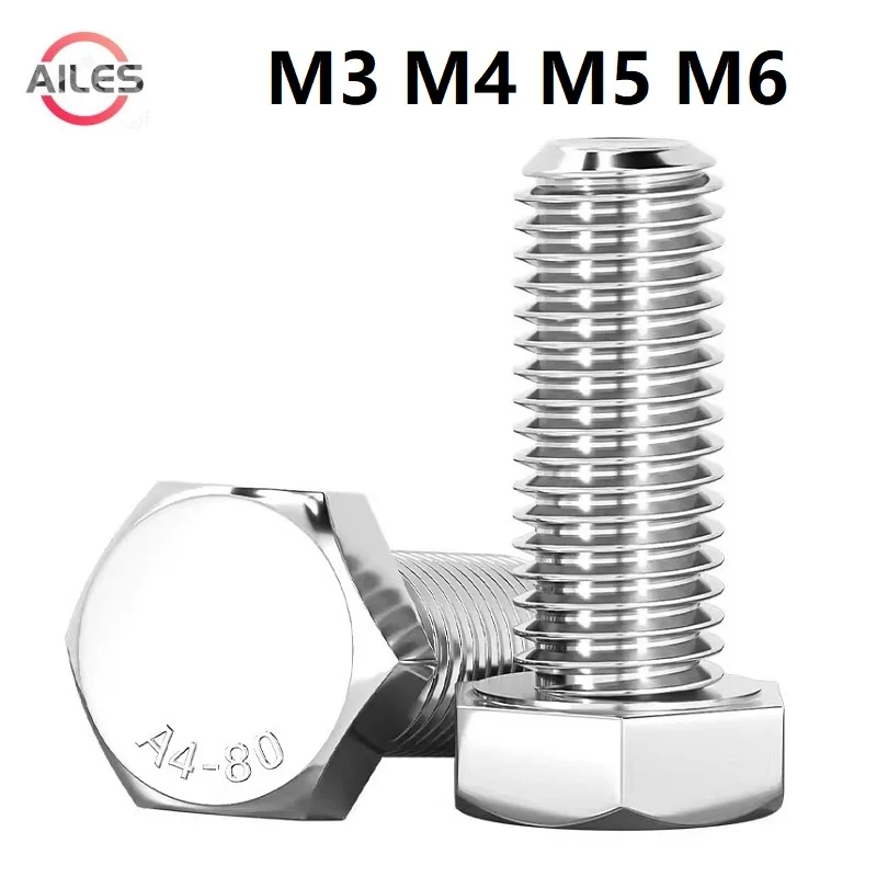 

M3 M4 M5 M6 316L Stainless Steel A4-70 Outer Hexagon Bolts 35 40 50 60 70 80 90 100 150mm Length Long Hex Bolts Full Thread