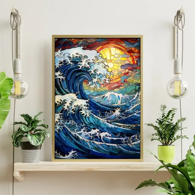 300-1000 ชิ้นกระดาษปริศนากระจกสีคลื่นใหญ่ชุดปริศนาจิ๊กซอว์คุณภาพสูงครอบครัวสนุกกิจกรรมของขวัญที่สมบูรณ์แบบ