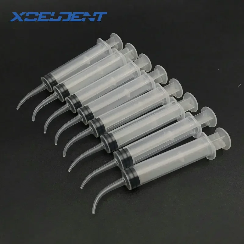 8Pcs/Set Disposable Transparent Dental Irrigation Syringe With Curved Tip 12cc Dental Care