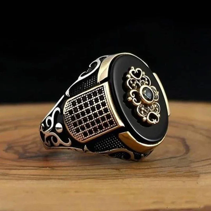 Retro Handmade Turkish Ring For Men Vintage Double Swords Black Zircon Rings Punk 2024 Trendy Islamic Religious Muslim Jewelry