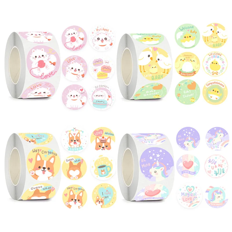 Children\'s Cartoon Reward Sticker Cute Animal Gift Wrap Sealing sticker Decorative self-adhesive Label Stationery Sticker