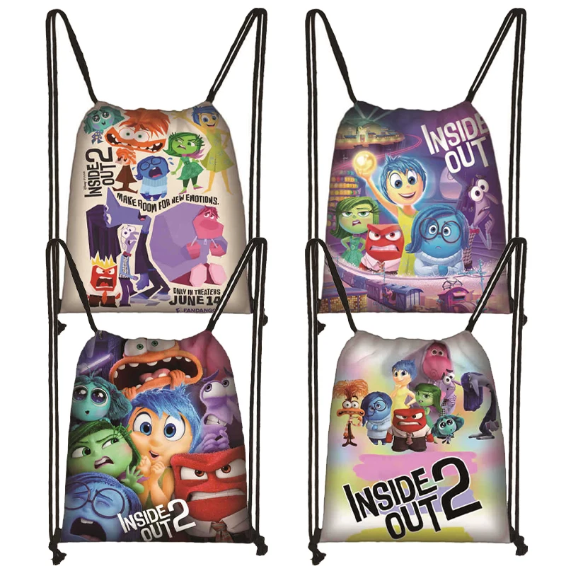 Inside Out 2 Drawstring Backpack Disney Anime Sadness Anger Anxiety Bag 3d Printing Schoolbag Kids Outdoor Sport Travel Knapsack