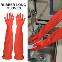1Pair Lengthen Dishwashing Cleaning Silicone Gloves Rubber Dish Washing Glove Scrubber for Household Kitchen Clean Tool