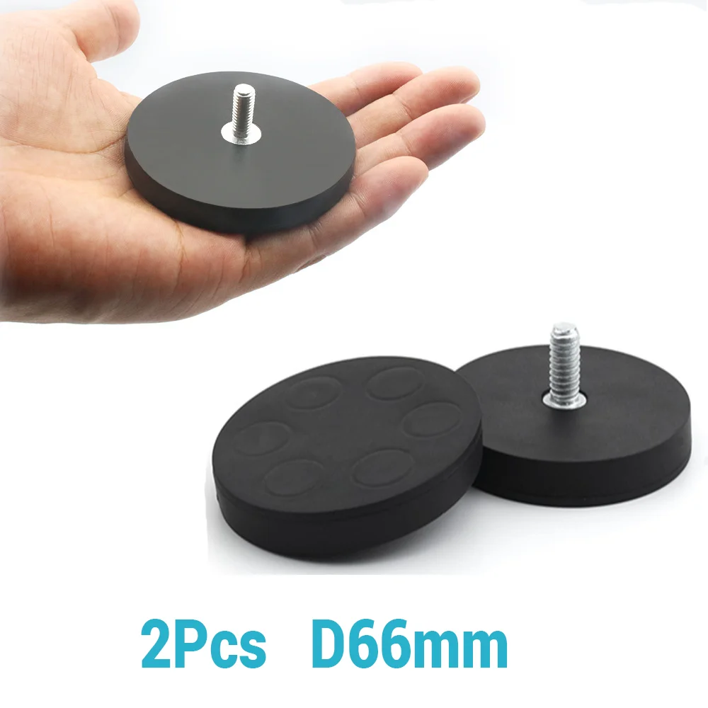 

2 Pcs Strong Magnet Round Rubber Coated Base With external Thread D66mm for Camera Car Roof LED Spotlight Bracket Sucker Mount