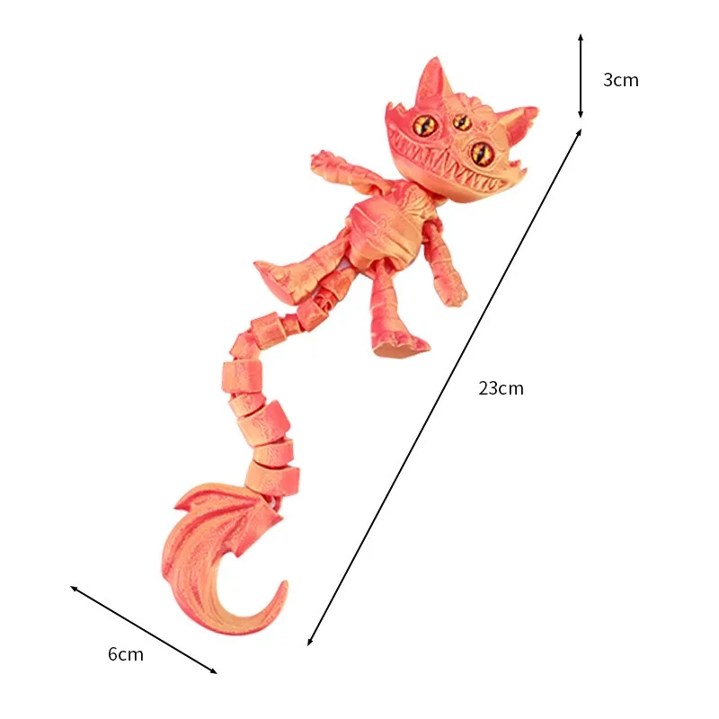 Nieuwigheid 3D Afdrukken Lange staart Enge Kat Speelgoed Halloween Monster Kat Dier Figuur Modellen Gewrichten Beweegbare Stress Relief Speelgoed gift