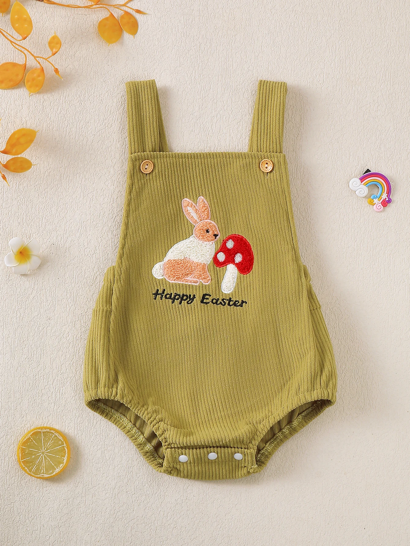 Baby Romper Suit Easter Rabbit Embroidery Pattern Corduroy Sleeveless Triangle Clothes for Infants And Toddlers