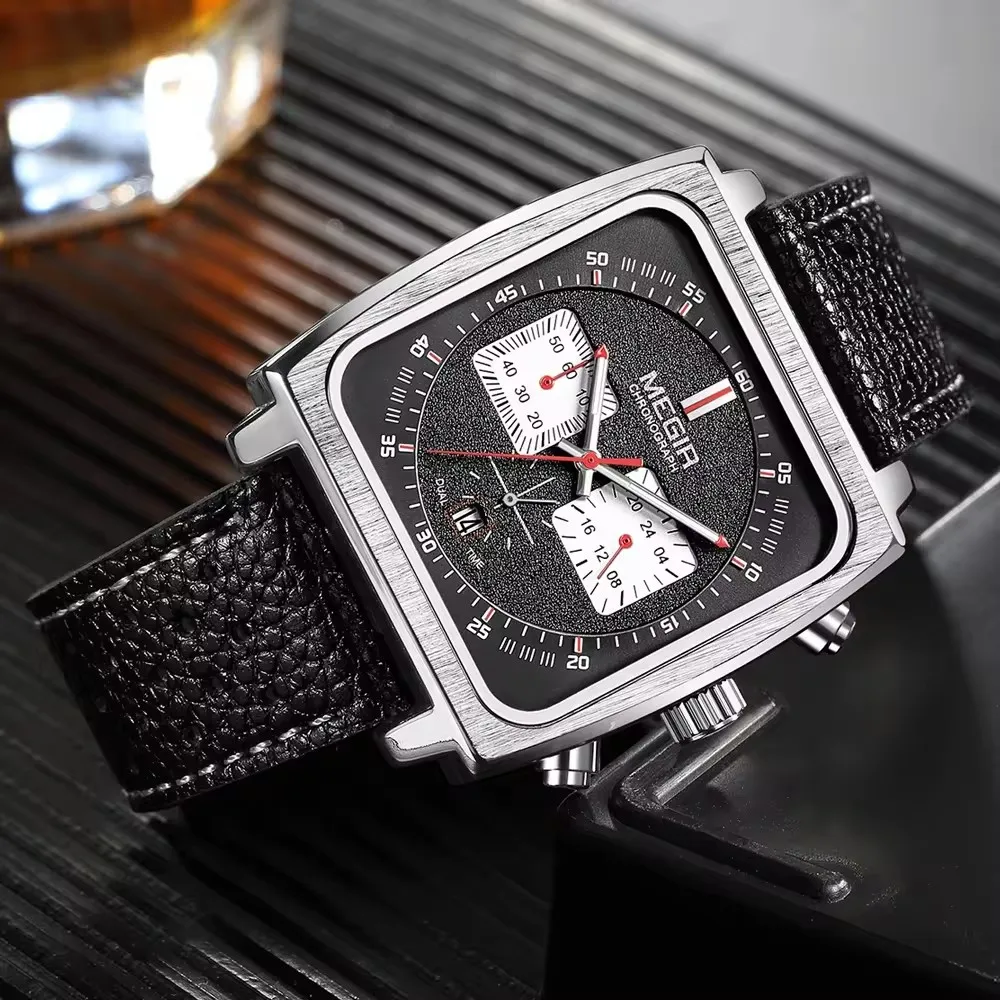 MEGIR 2182 Fashion watch for men Business Chronograph Leather Sport Military WristWatch Luxury Luminous Clock Reloj Hombre