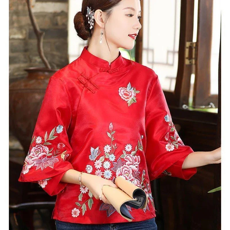 Tang Dress Women\'s Autumn Hanfu Embroidered Top Women\'s National Style Retro Embroidery Chinese Top Women\'s Jacket Loose Coat