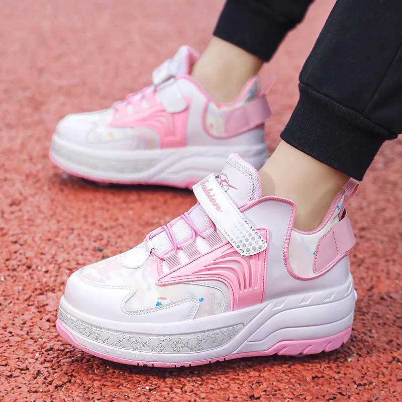 

Auto Retract 4-Wheel Roller Shoes for School NonFlashing Skate Sneakers Students Breathable Comfort High Weight Capacity Durable